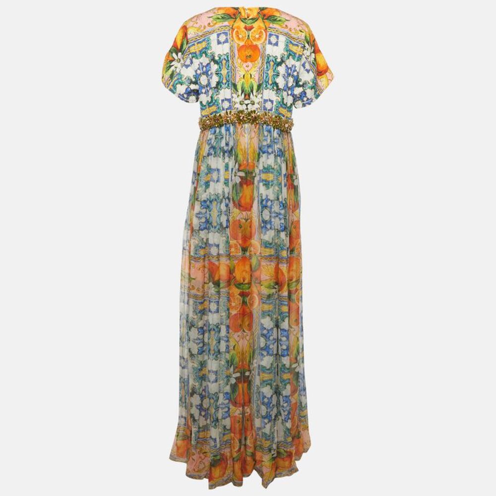 Dolce And Gabbana Multicolour Majolica Print Silk Embellished Maxi Dress L - Picture 3 of 7